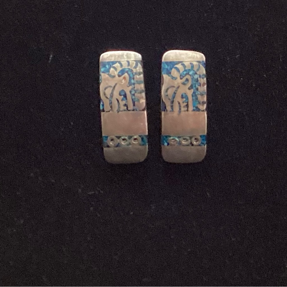 🚨 Vintage Sterling Silver Alpaca Crushed Turquoise Inlaid Stamped